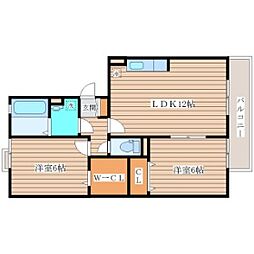 JR陸羽東線 古川駅 徒歩14分の賃貸アパート 3階2LDKの間取り