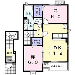 プラシード・S2棟 2LDKの間取図画像