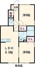 ローズコート梨子ノ木 1階2LDKの間取り