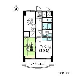 ロイヤルヒルズ柳生III 3階2DKの間取り