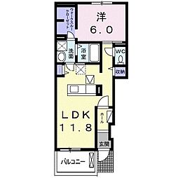 プロムナードB 1LDKの間取図画像