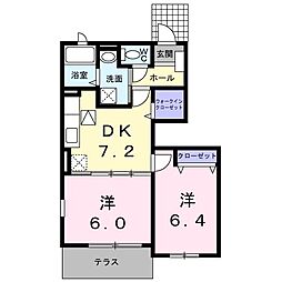 ユニゾン増穂 2DKの間取図画像