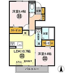D-roomリミテッド中根 2LDKの間取図画像