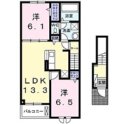 小美玉市羽鳥アパート 2LDKの間取図画像