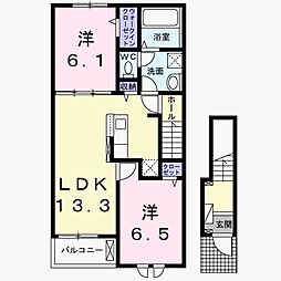 石岡市府中5丁目アパート 2LDKの間取図画像