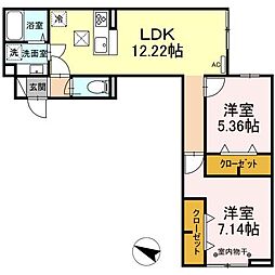 アヴァンス千住緑町 1階2LDKの間取り
