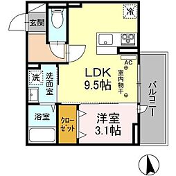 ココール 1LDKの間取図画像