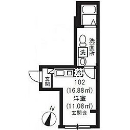 ブランドール坂下三丁目 1階ワンルームの間取り