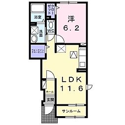 ルラフェンI 1階1LDKの間取り