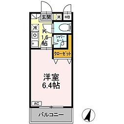 プレミアム 2階1Kの間取り