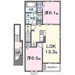 JR常磐線 内原駅 徒歩3分の賃貸アパート 2階2LDKの間取り
