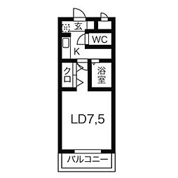 A・City鶴城 1Kの間取図画像