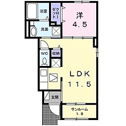 リュニック　唯　II 1階1LDKの間取り