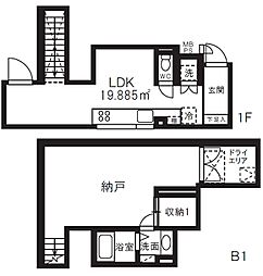 ミオテゾーロ哲学堂カーザ 地下1階ワンルームの間取り