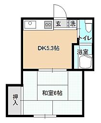 六ツ川サトーハウス 2階1DKの間取り