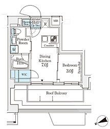 JR山手線 田端駅 徒歩9分の賃貸マンション 7階1DKの間取り