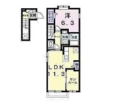 グリーンハイツ加茂I 2階1LDKの間取り