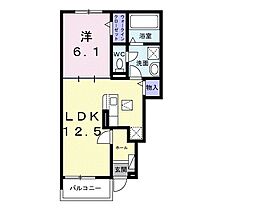 グリーンハイツ加茂II 1階1LDKの間取り