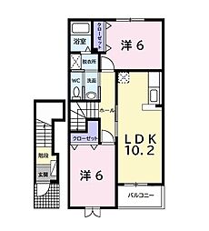 サニーガーデンＢ 2階2LDKの間取り