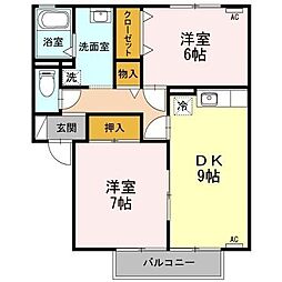レジデンスかとう 2DKの間取図画像
