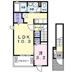 京成本線 京成大久保駅 徒歩9分の賃貸アパート 2階1LDKの間取り