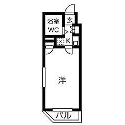 東急多摩川線 沼部駅 徒歩6分の賃貸マンション 2階1Kの間取り