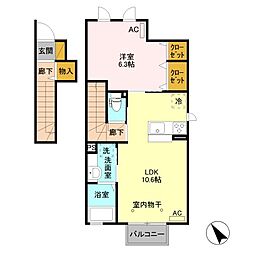 プランドールタウン若木D 1LDKの間取図画像