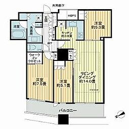都営大江戸線 西新宿五丁目駅 徒歩8分の賃貸マンション 39階3LDKの間取り