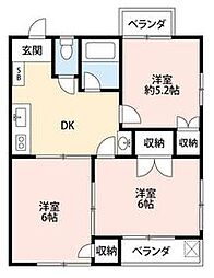 京王線 つつじヶ丘駅 徒歩19分の賃貸アパート 1階3DKの間取り