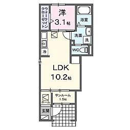 パンシオン・ガゾン 1階1LDKの間取り