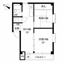 マーガレットハウス 2階2DKの間取り