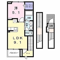 甲府市川田町アパート 1LDKの間取図画像