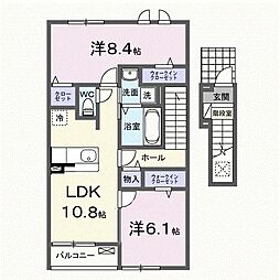 名古屋市営鶴舞線 原駅 徒歩21分の賃貸アパート 2階2LDKの間取り