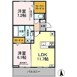 名鉄犬山線 西春駅 徒歩19分の賃貸アパート 3階2LDKの間取り