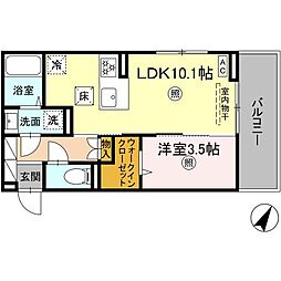 西鉄天神大牟田線 雑餉隈駅 徒歩17分の賃貸アパート 1階1LDKの間取り