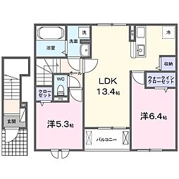 名鉄西尾線 西尾駅 バス22分 寺津ふれあいセンター下車 徒歩3分の賃貸アパート 2階2LDKの間取り