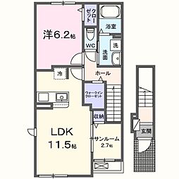 名鉄常滑線 寺本駅 徒歩5分の賃貸アパート 2階1LDKの間取り