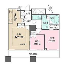 都営大江戸線 西新宿五丁目駅 徒歩7分の賃貸マンション 13階2LDKの間取り