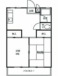 塚場ハイツIII 3階2DKの間取り