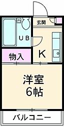 豊マンション 2階1Kの間取り