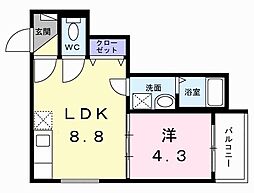 近鉄奈良線 若江岩田駅 徒歩6分の賃貸アパート 2階1LDKの間取り