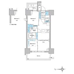 都営大江戸線 門前仲町駅 徒歩9分の賃貸マンション 7階2LDKの間取り