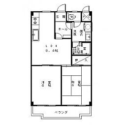 ベルメゾン若葉 303 3階2DKの間取り