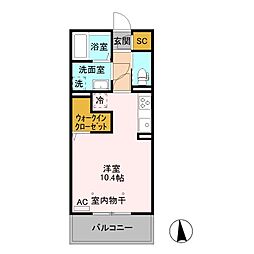カスタリアA ワンルームの間取図画像