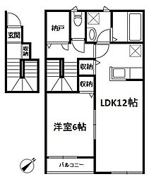埼玉高速鉄道 南鳩ヶ谷駅 徒歩20分の賃貸アパート 2階1LDKの間取り