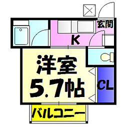 ＯＮコーポ 2階1Kの間取り