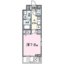 ヒカルサ北坂戸 2階1Kの間取り