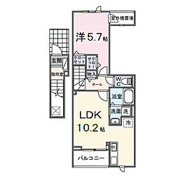 カーサ・プリ―ト 2階1LDKの間取り