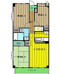 JR総武線 稲毛駅 徒歩13分の賃貸マンション 3階3LDKの間取り