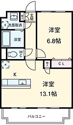 JR東海道本線 愛野駅 徒歩3分の賃貸マンション 2階1LDKの間取り